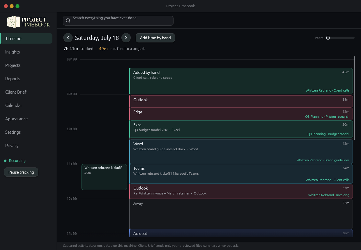 Project Timebook timeline on Linux