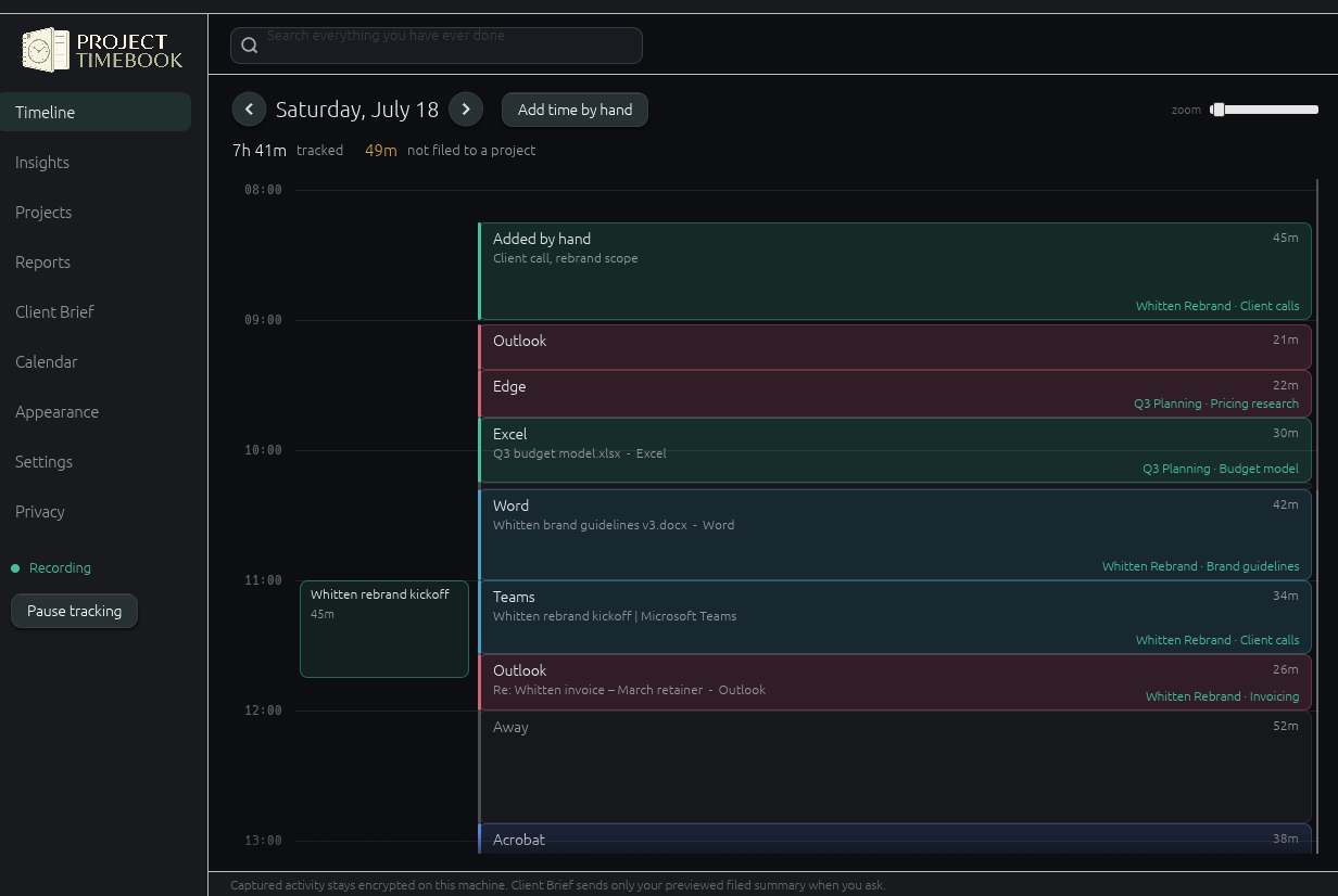 Project Timebook timeline on Windows